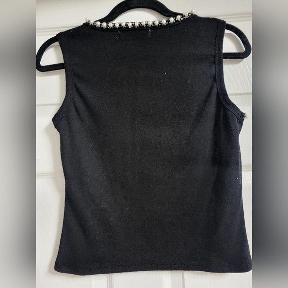 Lizette Collection Black Fitted Tank Top with Embellished Stripes - Picture 4 of 6